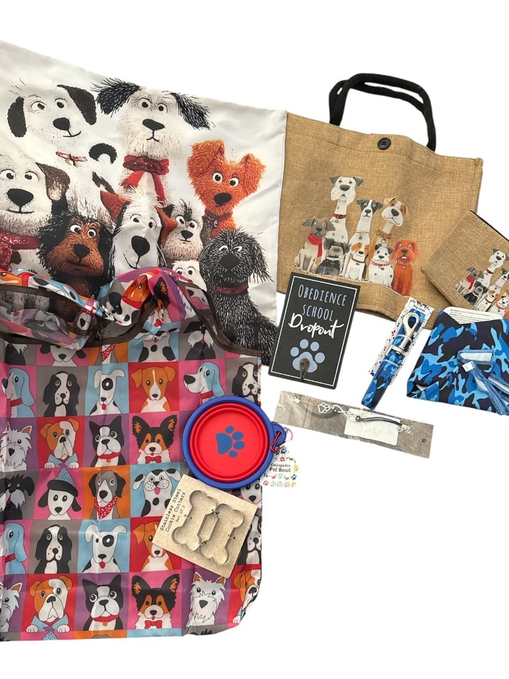 Dog-Themed Tote & Accessories Set - Colorful Multi Dog Print